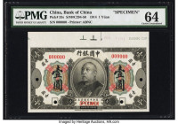 China Bank of China 1 Yuan 4.10.1914 Pick 33s Specimen PMG Choice Uncirculated 64. A rare Specimen bearing the portrait of General Yuan Shikai. In 191...