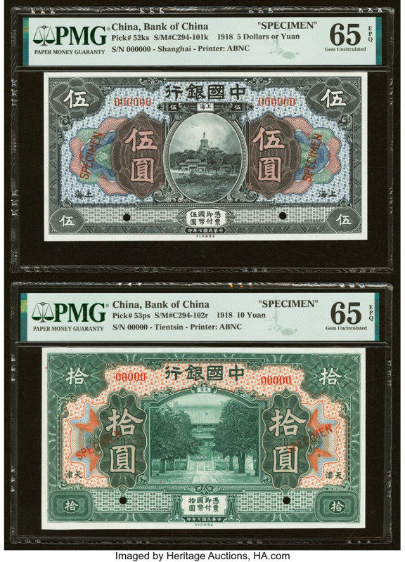 China Bank of China, Shanghai; Tientsin 5 Dollars or Yuan; 10 Yuan 9.1918 Pick 5...