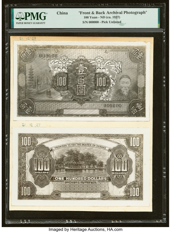 China 100 Yuan ND (ca. 1927) Pick UNL Front and Back Archival Photograph PMG Hol...