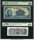 China Bank of China 5 Yuan; 20 Cents 1940; 1946 Pick 84s; 395As Two Specimen PMG Gem Uncirculated 66 EPQ; Gem Uncirculated 65 EPQ. Excellent design fe...