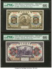 China Bank of Communications 5; 10 Yuan 1.10.1914 Pick 117s; 118s1 Two Specimen PMG Gem Uncirculated 66 EPQ (2). An abundance of engravings, engaging ...
