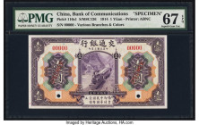 China Bank of Communications 1 Yuan 1.10.1914 Pick 116s1 S/M#C126 Specimen PMG Superb Gem Unc 67 EPQ. Embossing is heavy on this well preserved Specim...
