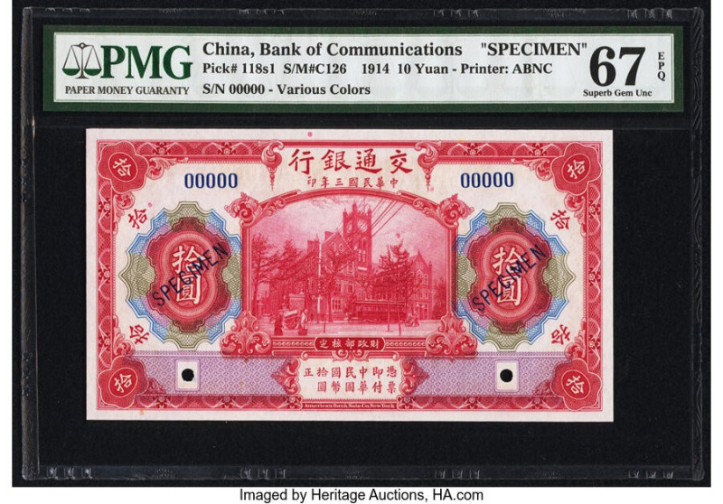 China Bank of Communications 10 Yuan 1.10.1914 Pick 118s1 S/M#C126 Specimen PMG ...