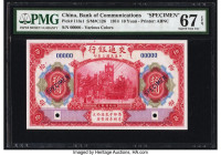 China Bank of Communications 10 Yuan 1.10.1914 Pick 118s1 S/M#C126 Specimen PMG Superb Gem Unc 67 EPQ. Printed by the American Banknote Company, this ...
