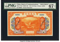 China Bank of Communications 50 Yuan 1.10.1914 Pick 119s S/M#C126 Specimen PMG Superb Gem Unc 67 EPQ. A remarkable Specimen printed by The American Ba...