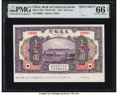 China Bank of Communications 100 Yuan 1.10.1914 Pick 120s S/M#C126 Specimen PMG Gem Uncirculated 66 EPQ. A mere one Specimen is graded higher in the P...