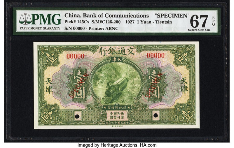 China Bank of Communications, Tientsin 1 Yuan 1.11.1927 Pick 145Cs S/M#C126-200 ...