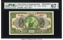 China Bank of Communications, Tientsin 1 Yuan 1.11.1927 Pick 145Cs S/M#C126-200 Specimen PMG Superb Gem Unc 67 EPQ. Deep embossing and pleasing paper ...