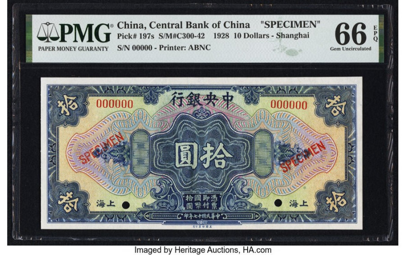 China Central Bank of China, Shanghai 10 Dollars 1928 Pick 197s S/M#C300-42 Spec...