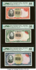 China Central Bank of China 1; 5; 10 Yuan 1936 Pick 212s; 213s; 214s Three Specimen PMG Choice Uncirculated 64, Choice About Uncirculated 58, Choice U...