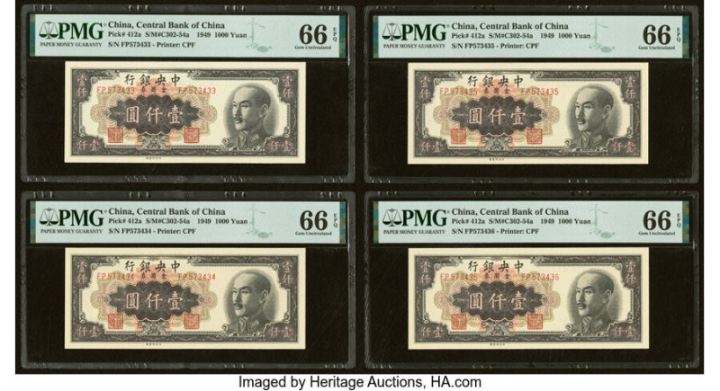 China Central Bank of China 1000 Yuan 1949 Pick 412a S/M#C302-54a Ten Consecutiv...