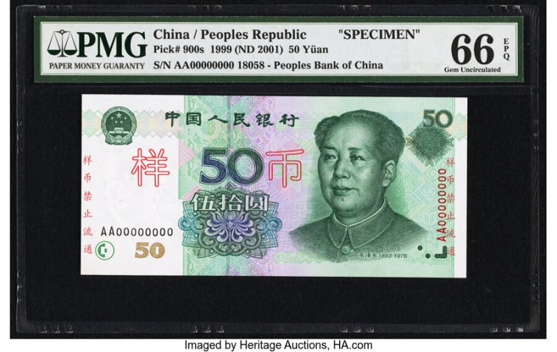 China People's Bank of China 50 Yuan 1999 (ND 2001) Pick 900s Specimen PMG Gem U...