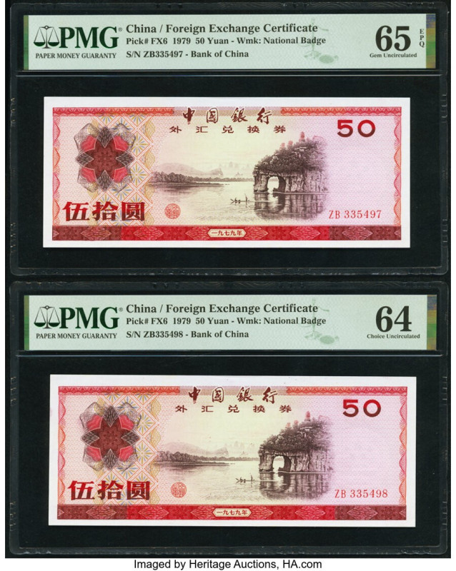 China Bank of China, Foreign Exchange Certificate 50 Yuan 1979 Pick FX6 Two Exam...