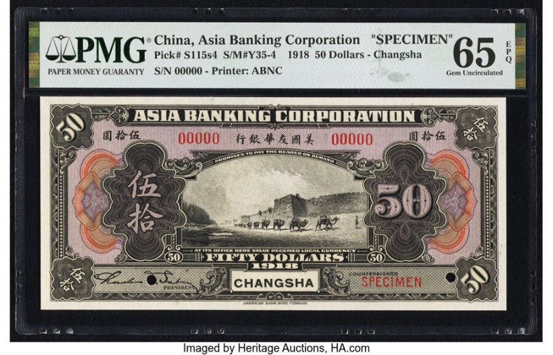 China Asia Banking Corporation, Changsha 50 Dollars 1918 Pick S115s4 S/M#Y35-4e ...