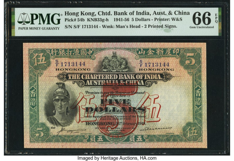 Hong Kong Chartered Bank of India, Australia & China 5 Dollars 26.2.1948 Pick 54...