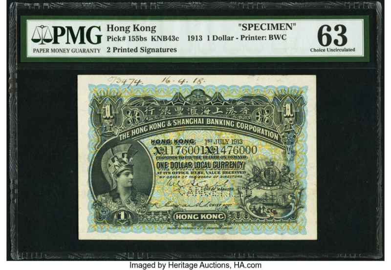 Hong Kong Hongkong & Shanghai Banking Corp. 1 Dollar 1.7.1913 Pick 155bs KNB43c ...