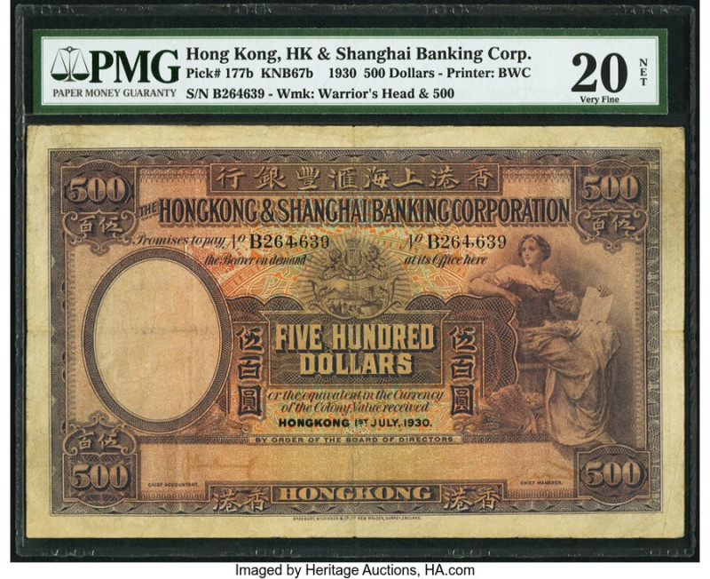 Hong Kong Hongkong & Shanghai Banking Corp. 500 Dollars 1.7.1930 Pick 177b KNB67...