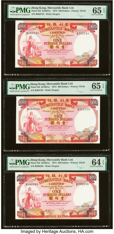 Hong Kong Mercantile Bank Ltd. 100 Dollars 4.11.1974 Pick 245 KNB21a Three Examp...