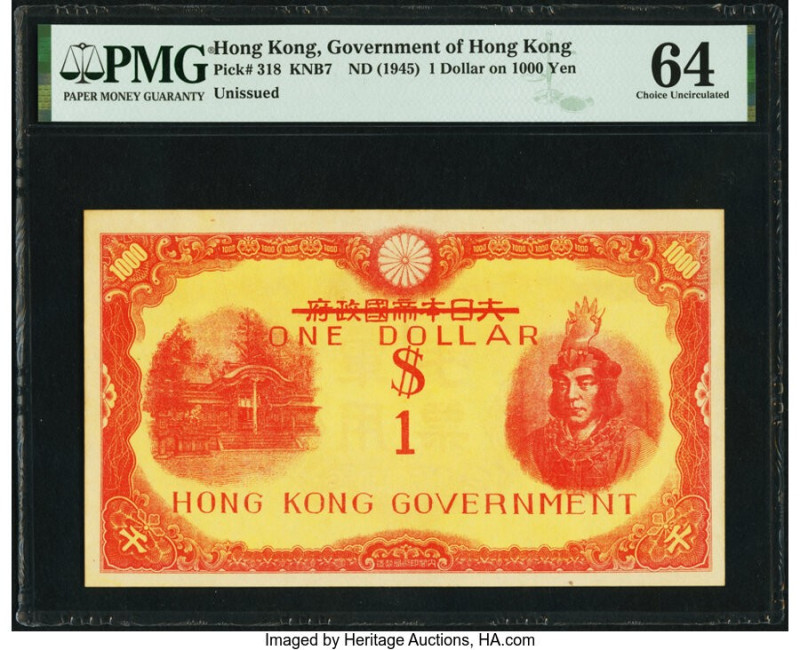 Hong Kong Government of Hong Kong 1 Dollar on 1000 Yen ND (1945) Pick 318 PMG Ch...