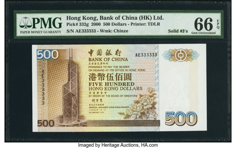 Solid 3's Hong Kong Bank of China (HK) Ltd. 500 Dollars 1.1.2000 Pick 332g KNB4 ...