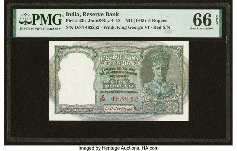 India Reserve Bank of India 5 Rupees ND (1943) Pick 23b Jhunjhunwalla-Razack 4.4...