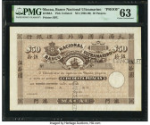 Macau Banco Nacional Ultramarino 50 Patacas ND (1905-06) Pick Unl KNB6A Proof PMG Choice Uncirculated 63. The first series of Banco Nacional Ultramari...