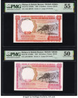 Malaya and British Borneo Board of Commissioners of Currency 10 Dollars 1.3.1961 Pick 9b B109 KNB9b Two Consecutive Examples PMG About Uncirculated 55...