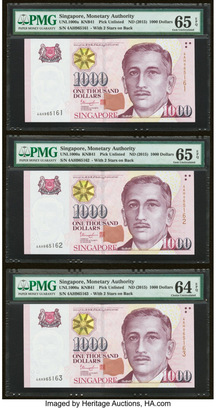 Singapore Monetary Authority 1000 Dollars ND (2015) Pick UNL Three Consecutive E...