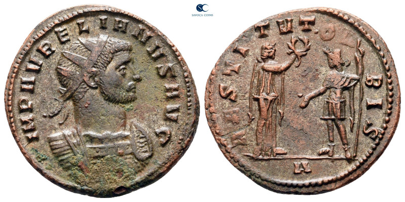 Aurelian AD 270-275. Rome
Billon Antoninianus

23 mm, 3,73 g



very fine