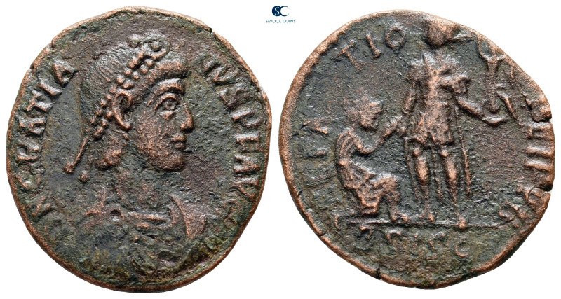 Gratian AD 375-383. Siscia
Follis Æ

23 mm, 3,88 g



nearly very fine