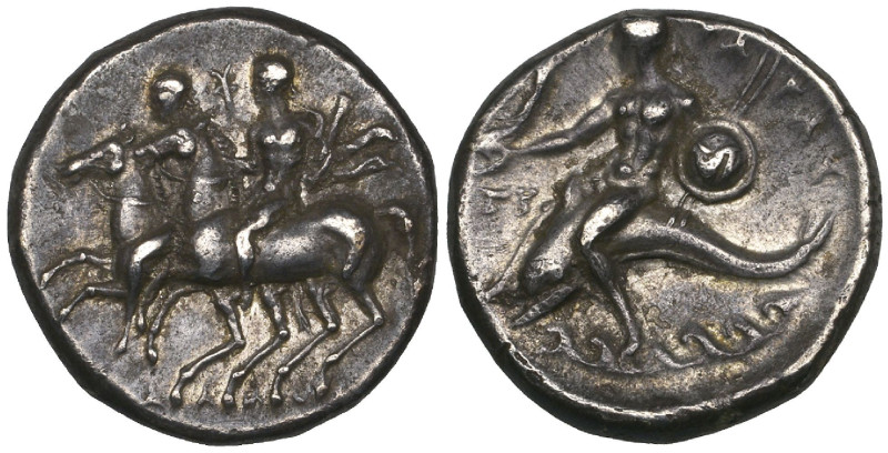 Italy, Calabria, Tarentum, stater, c. 280-272 BC, the Dioscuri riding left, rev....