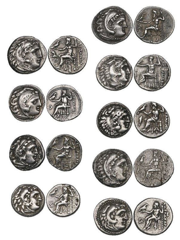 Kings of Macedon, Alexander III, the Great (336-323 BC), drachms (9), 4th-3rd ce...