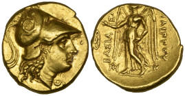 Kings of Macedon, Philip III (323-317 BC), gold stater, Babylon, 323-317, helmeted head of Athena right, rev., Nike standing left holding wreath and s...