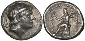 Kings of Macedon, Demetrius Poliorketes (294-288 BC), tetradrachm, Pella, c. 292-291 BC, diademed and horned head right, rev., Poseidon seated left, h...