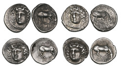 Thessaly, Larissa, drachms (4), c. 350-320 BC, facing head of nymph Larissa, rev., horse feeding right, 6.01g, 5.90g, 6.07g, 6.04g (SNG Copenhagen 121...