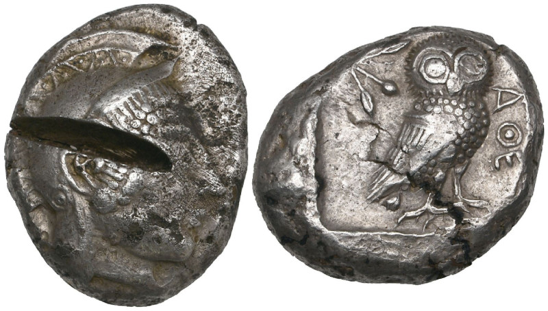 Attica, Athens, tetradrachm, c. 500/490-c. 482, helmeted head of Athena right, r...