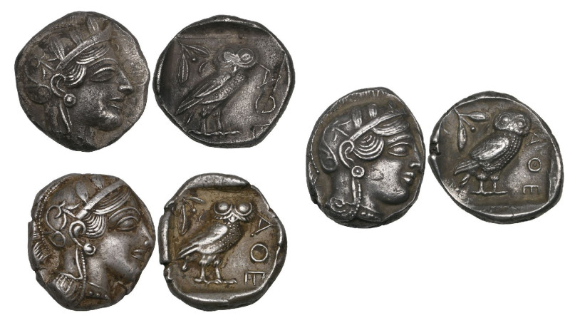Attica, Athens, tetradrachms (3), c. 440-404 BC, helmeted head of Athena right, ...