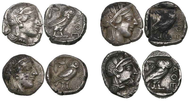 Attica, Athens, tetradrachms (4), c. 440-404 BC, helmeted head of Athena right, ...