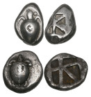 Aegina, stater, c. 500 BC, turtle, rev., incuse punch, 12.16g (SNG Copenhagen 501), two obverse countermarks, fine; stater, c. 460 BC, turtle, rev., s...