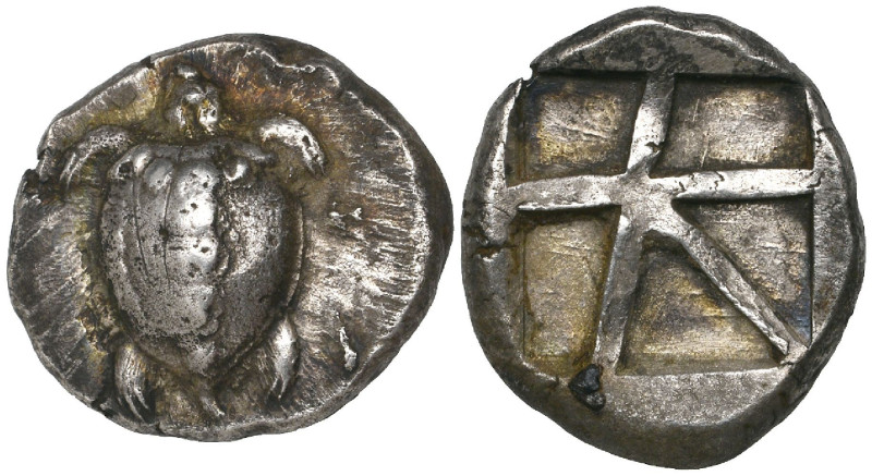 Aegina, stater, c. 460 BC, turtle with T-shaped arrangement of pellets on back, ...