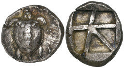 Aegina, stater, c. 460 BC, turtle with T-shaped arrangement of pellets on back, rev., incuse square of skew pattern, 12.31g (Millbank pl. 1, 15; SNG C...