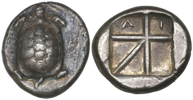 Aegina, stater, c. 350 BC, tortoise with segmented shell, rev., incuse square of...