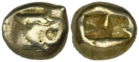 Lydia, Alyattes to Kroisos, electrum trite, c. 610-545 BC, lion’s head with protuberance on nose, rev., two punch marks, 4.70g (cf. Weidauer 89), fine...