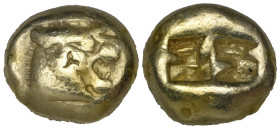 Lydia, Alyattes to Kroisos, electrum trite, c. 610-545 BC, lion’s head with protuberance on nose, rev., two punch marks, 4.68g (cf. Weidauer 89), bank...