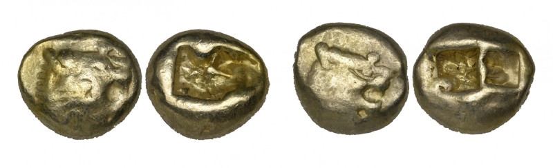 Lydia, Alyattes to Kroisos, electrum trites (2), c. 610-545 BC, lion’s head with...