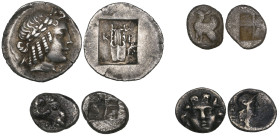 Lycian League, hemidrachm, c. 30 BC, laureate head of Apollo right, rev., lyre, 1.86g (Troxell 89; RPC 3305), very fine; together with obols of Chios,...