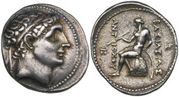 Seleucid Empire, Antiochus I (280-261 BC), tetradrachm, Seleucia on the Tigris, diademed head right, rev., Apollo seated left on omphalos holding arro...