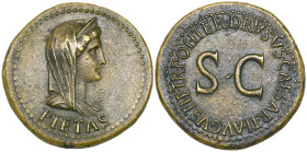 Livilla, wife of Drusus, dupondius struck by Tiberius, 22-23, PIETAS, diademed and veiled bust of Livilla as Pietas right, rev., DRVSVS CAESAR TI AVGV...