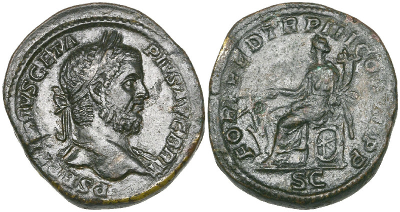 Geta (209-211), sestertius, Rome, 211, laureate head right, rev., Fortuna seated...