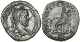 Geta (209-211), sestertius, Rome, 211, laureate head right, rev., Fortuna seated left, 25.94g (RIC 168b), edge knock, very fine with dark patina

Es...